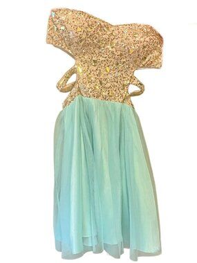 Morgan & Co Mint and Gold Beaded Peekaboo Mini Dress